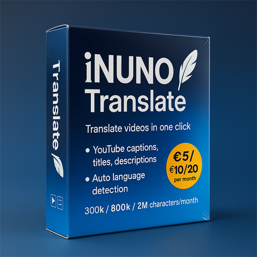 Preview of the inuno app for translating YouTube video titles and descriptions into 50+ languages
